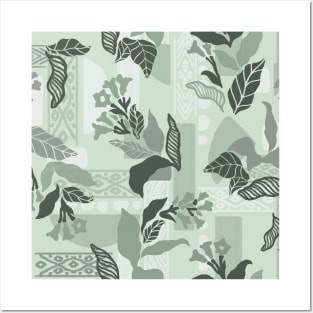 Sage Green Solid Shapes and Flowers Posters and Art